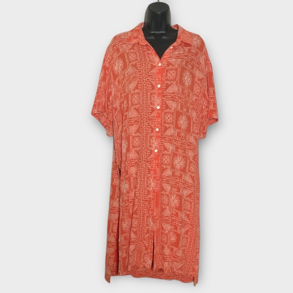 Ivy Jane Orange & White Embroidered Short Sleeve Button Down Tunic Style# 150035